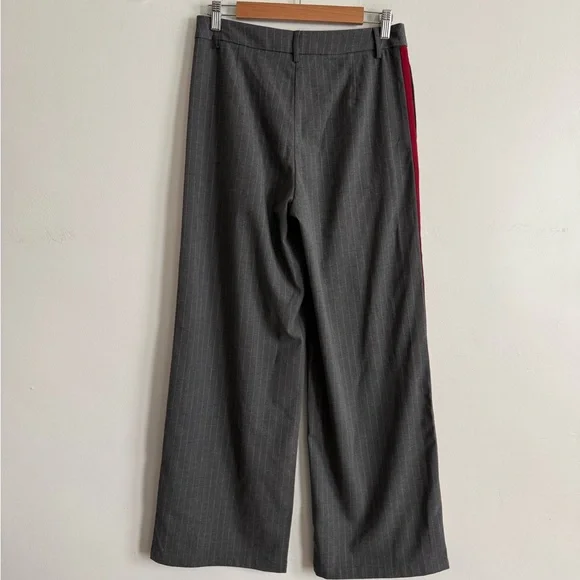 Commense Gray Pinstripe Wide Leg Pants Red Side Stripe Size M High Rise Trouser - Picture 3 of 6